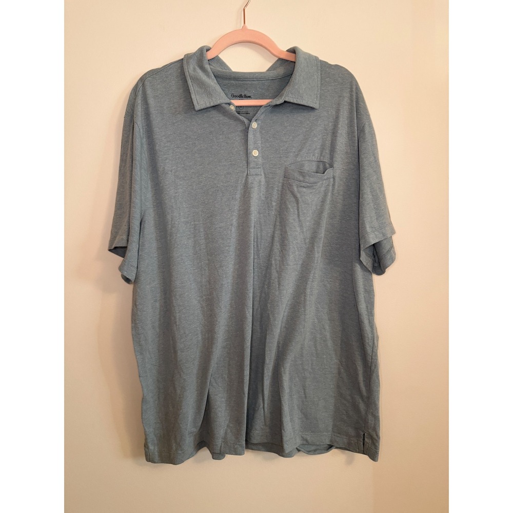 Goodfellow & Co Mens XXL Blue Heathered Short Sleeve Linen Blend Polo Shirt